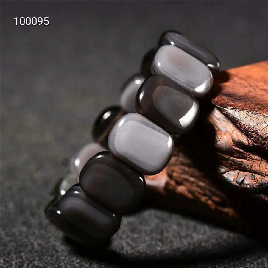 

Natural Black Obsidian Bracelet Women Female Stretch Rainbow Light Natural Stone Rectangle Bead Bangle Bracelet