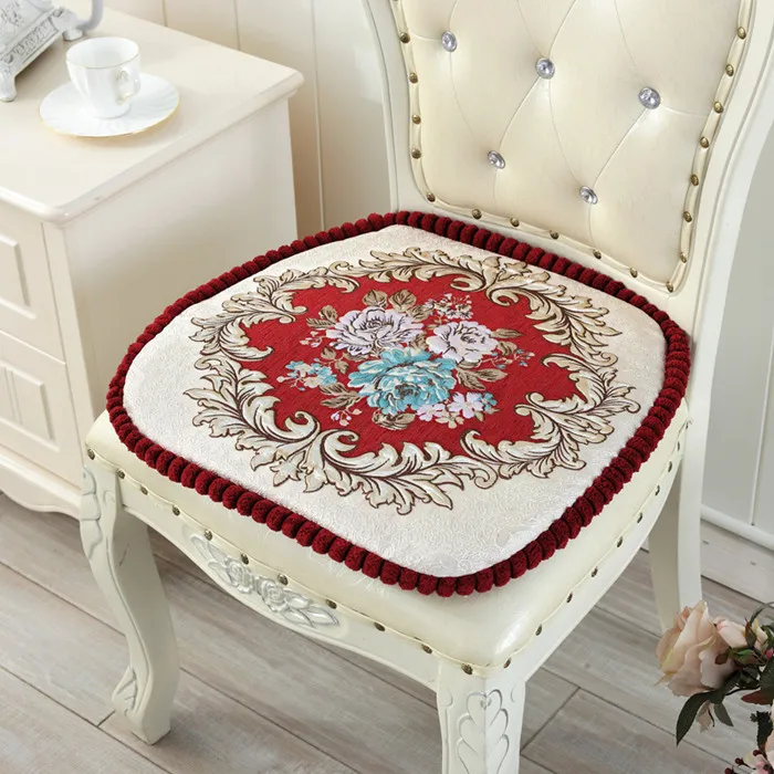 Wine red Proud Rose Высококачественная Подушка для стула вышитые подушки для сидения утолщенные подушки для обеденного стула из синели съемные и вымытые - Цвет: Wine red