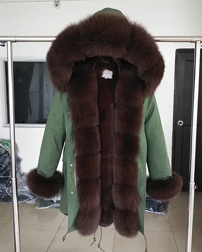 color 13 fox fur Бренд, новинка, длинная камуфляжная зимняя куртка, женская верхняя одежда, толстые парки, натуральный Лисий мех, пальто с воротником, с капюшоном, pelliccia - Цвет: color 13 fox fur