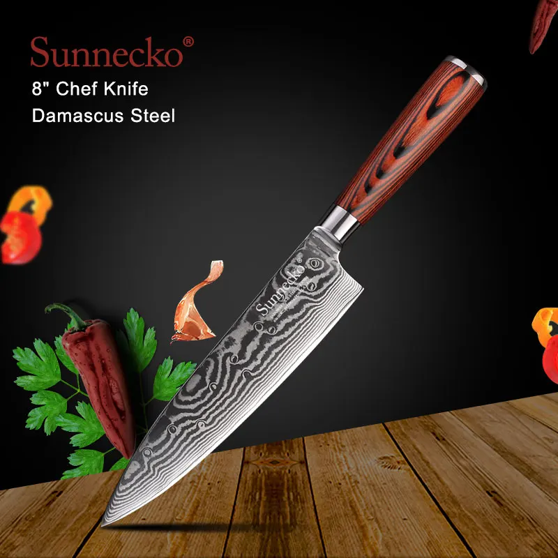 SUNNECKO 8 дюймов нож шеф повара кухонные ножи японский 73 слой Дамаск VG10 сталь острое