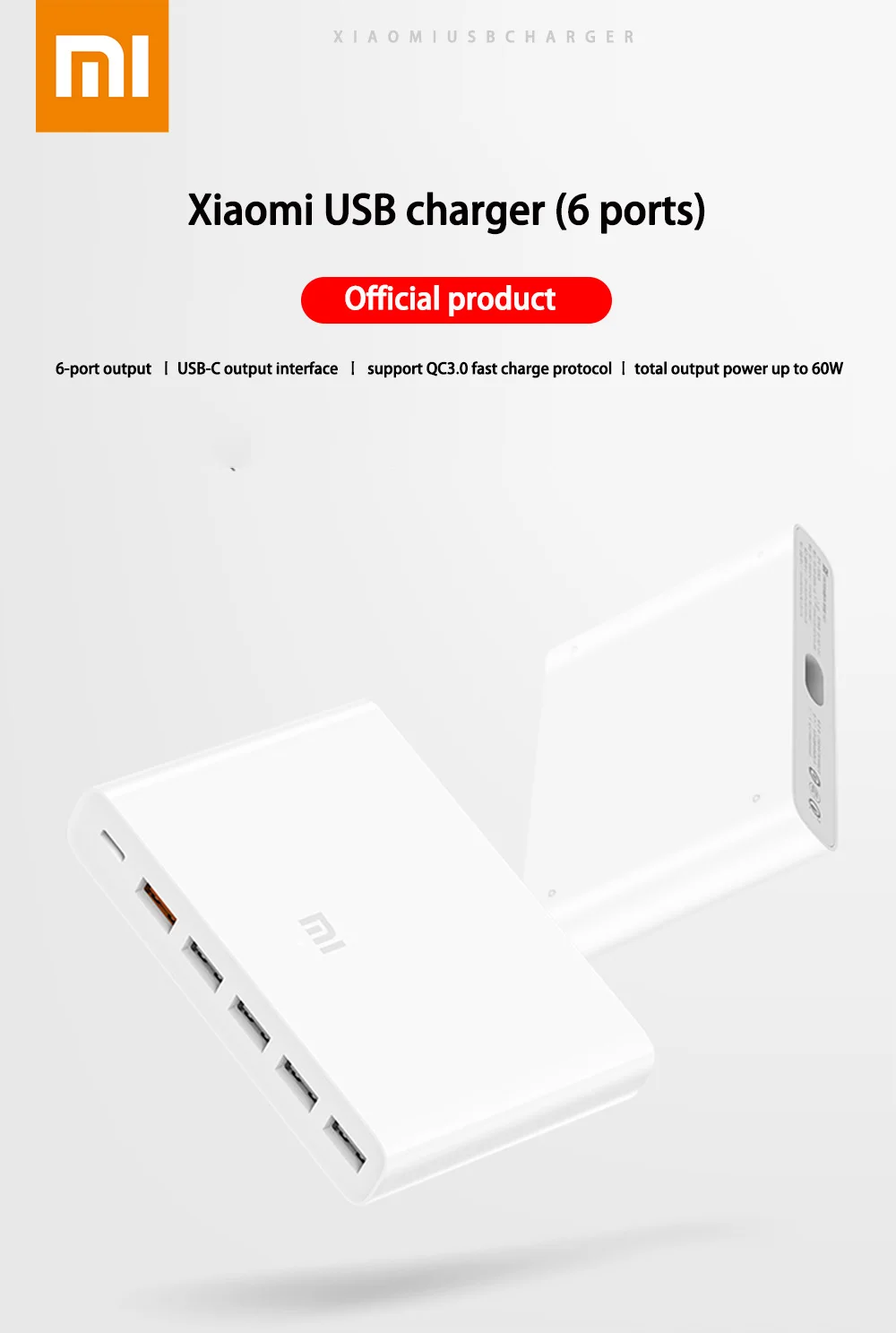 Xiaomi Mi, портативное зарядное устройство USB 2, 4, 6 портов, быстрая зарядка QC 3,0, Макс., 60 Вт, 35 Вт, type-C, выходное USB-C для телефона, смартфона, планшета