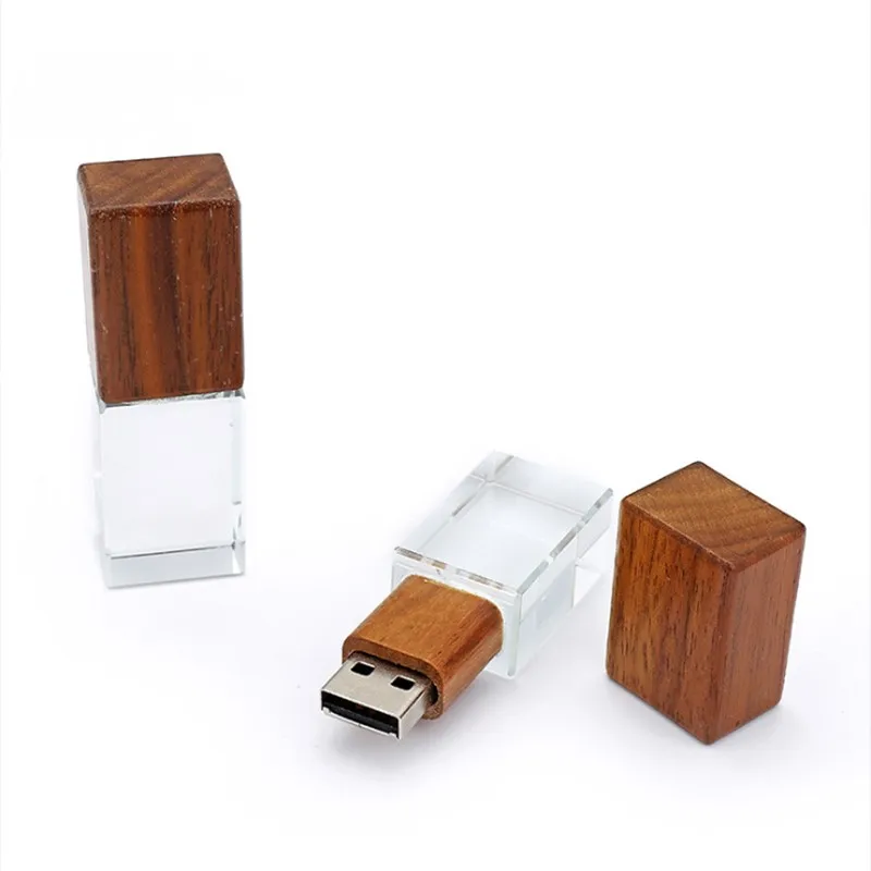 Pendrive 2 en 1 de cristal de madera de alta velocidad, Memoria flash USB 3,0, 8GB, 16GB, 32GB, 64GB