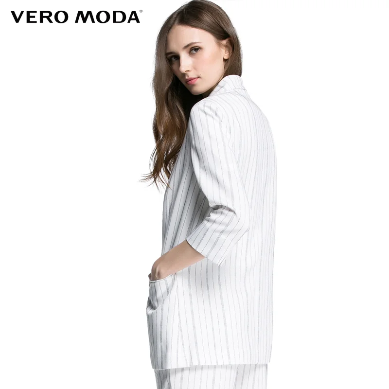 Vero Moda Новый Полосатый на одной пуговице прямой рукав три четверти двойной карман