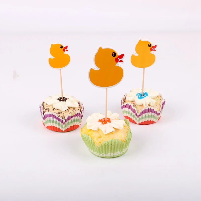 12 шт./лот мультфильм мало желтая утка Cupcake Toppers выборка День рождения украшения душ детей мальчик способствует украшать торта