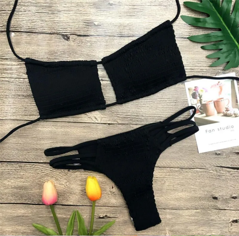 Micro Bikini 2017 Folding Swimwear Women Solid Swimsuit Brazilian Set Thong Bikinis Maillot De Bain Biquini Bathing Suits | Женская