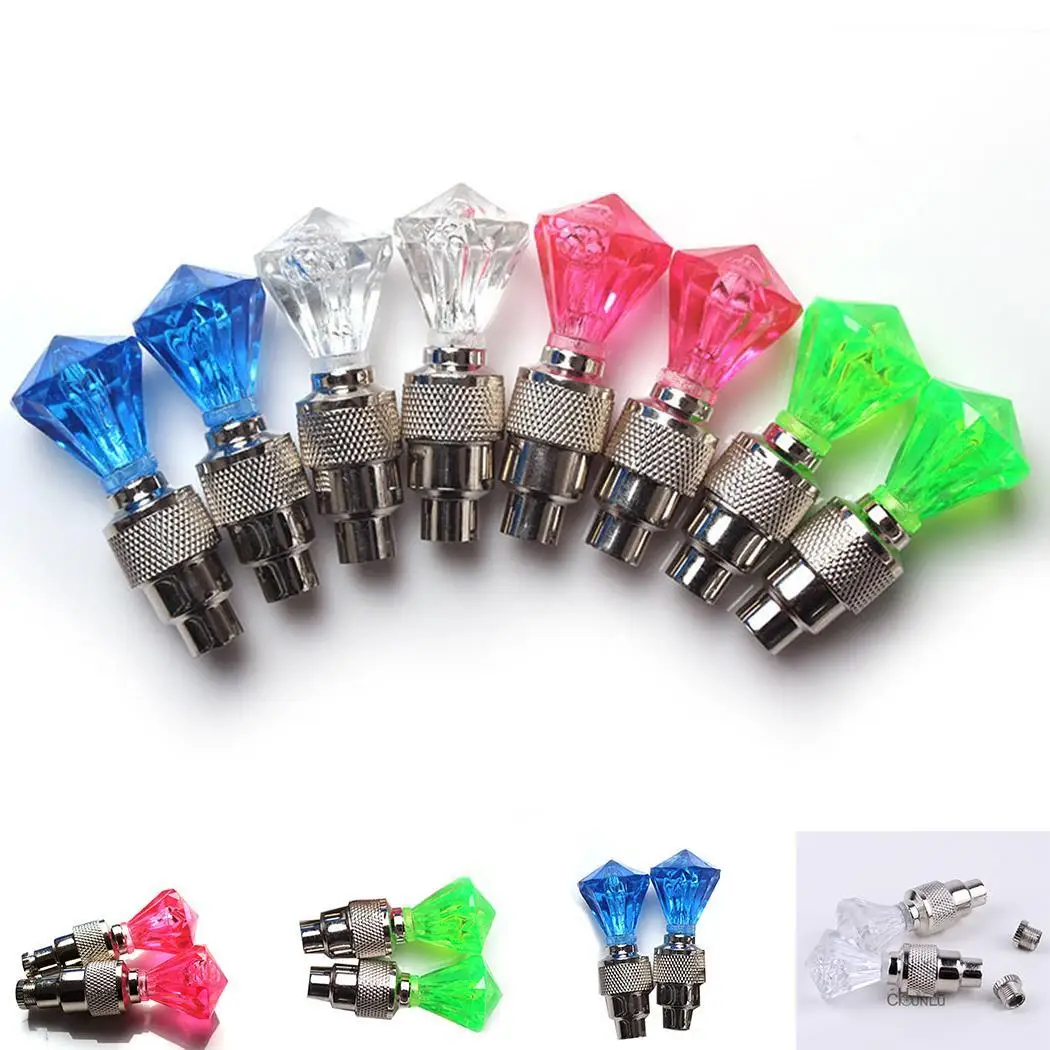 LED Tire Valve Lamp Tyre Diamond 3 x AG10 Button Cells Nozzle Light Most for Bicycle White Red Green Blue |