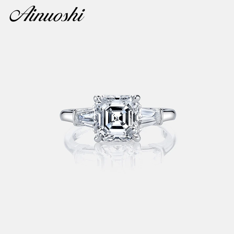 AINOUSHI Роскошные 3 карата Asscher Cut Sona кольцо обручальное Кольцо женское 925 пробы Серебряное женское кольцо на палец