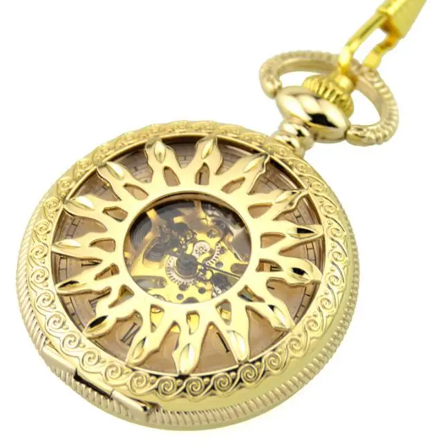 10 шт./лот Механические карманные часы с золотым пламенем ретро скелет Римский