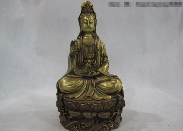 song voge gem S0486 12 Chinese Buddhism Brass Copper Bodhisattva Kwan Yin GuanYin Sit lotus Statue | Дом и сад