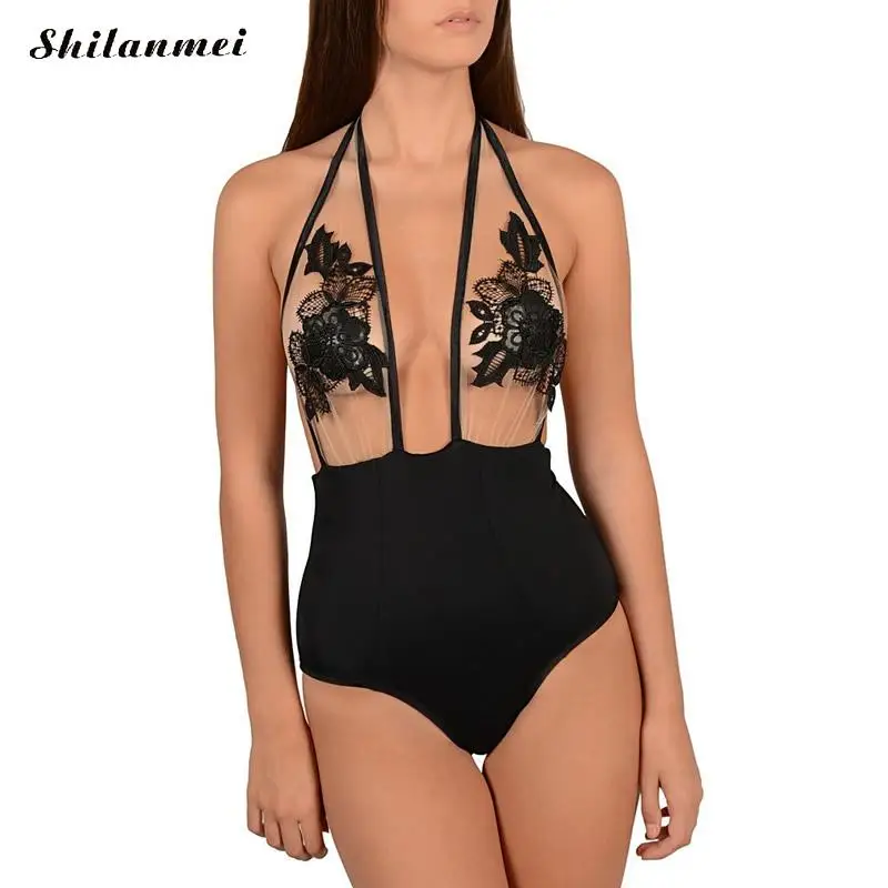 Стринги купальники монокини прозрачный лоскутный черный сексуальный купальник