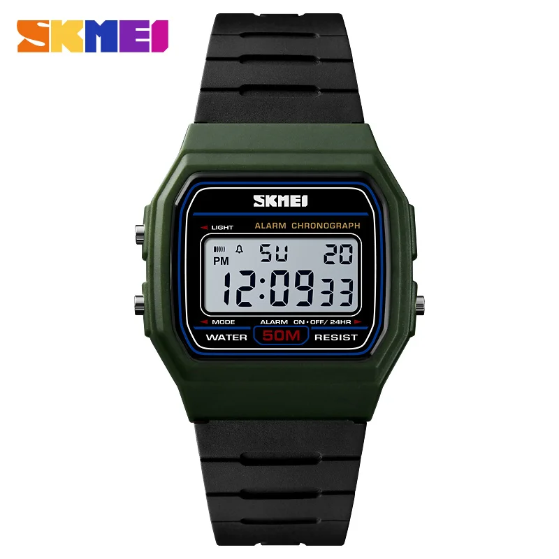 Army Green Watch SKMEI мода спорт пару часов Для женщин цифровые часы Водонепроницаемый Дисплей Дата Неделя Женские наручные часы Relogio Feminino 1412 - Цвет: Army Green Watch
