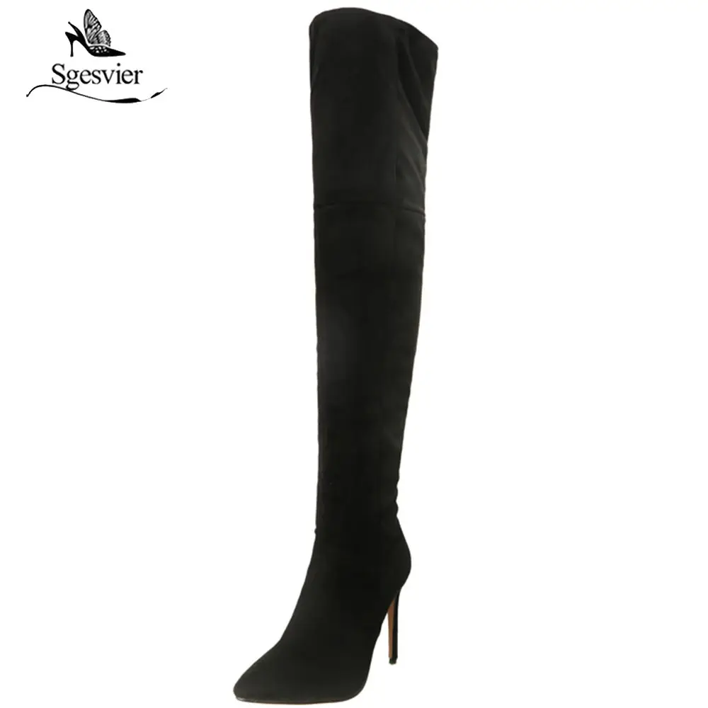 

Sgesvier Autumn Winter Over The Knee High Knight Boots Female Thin High Heel Ladies Shoes Winter Flock Riding Long Botas B750