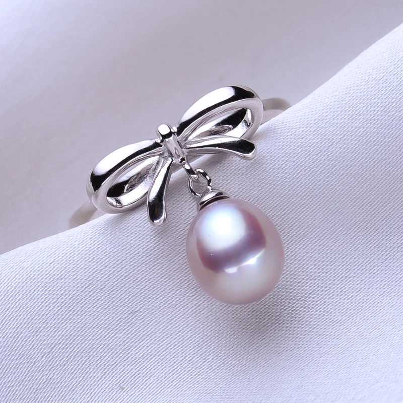 Trendy Freshwater black pearl ring for women natural pearl with 925 sterling silver engagement ring jewelry best wedding gift