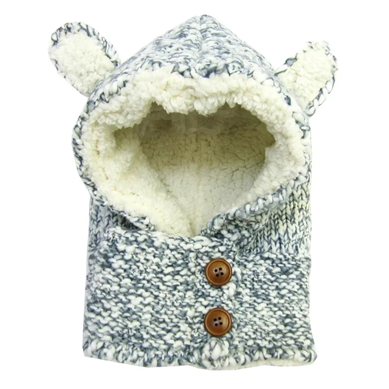 Green hooded hat Зимняя детская шапка с шарф-капюшон, модная кашемировая Теплая Бархатная детская шапочка для мальчиков и вязаные шапки для девочек - Цвет: Green hooded hat