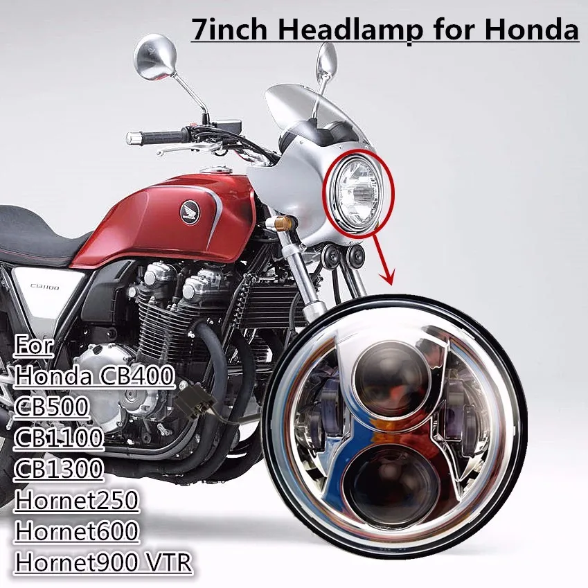 Хромированная для Honda7 дюймового мотоцикла H4 светодиодная фара с высоким и низким