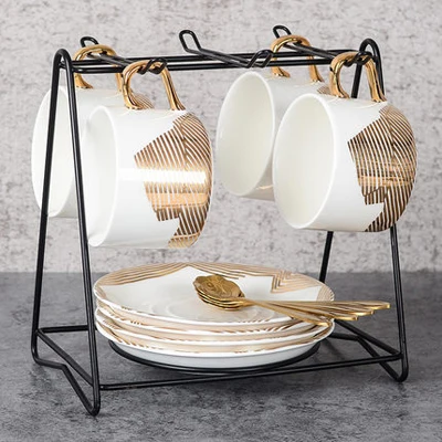 Four-piece Set Фарфоровые кофейные чашки высшего качества, европейские керамические кофейные чашки с золотым ободком, вечерние чашки для послеобеденного чая, креативные чашки, домашний декор, свадебный подарок - Цвет: Four-piece Set