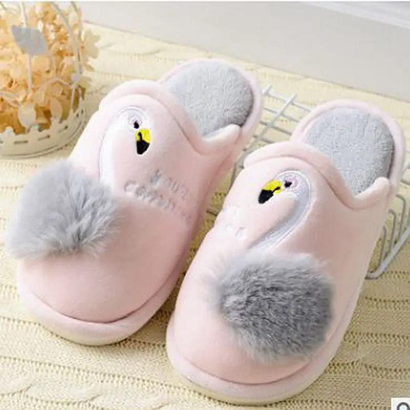 Pink ASILETO/женские домашние тапочки с рисунком Фламинго; зимние теплые меховые тапочки; домашняя Уличная обувь из плюша; женская обувь для пар; Zapatillas mujer - Цвет: Pink