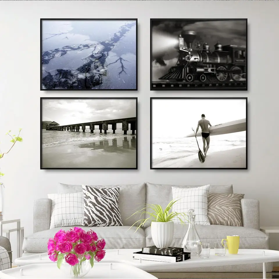 Home Decoration Print Canvas Picture Wall Art Paintings Oil Unframed Drawings Black and white Landscape Conch Sandy beach | Дом и сад
