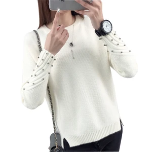 Женский джемпер из смешанного кашемира, джемпер с круглым вырезом и длинным рукавом, джемпер с бусинами на осень и зиму