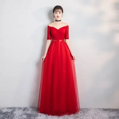 V-neck A-line New Floor-length Tulle Empire Vintage Formal Women Long Red Dress Party Vestido De Festa Vestidos | Женская одежда