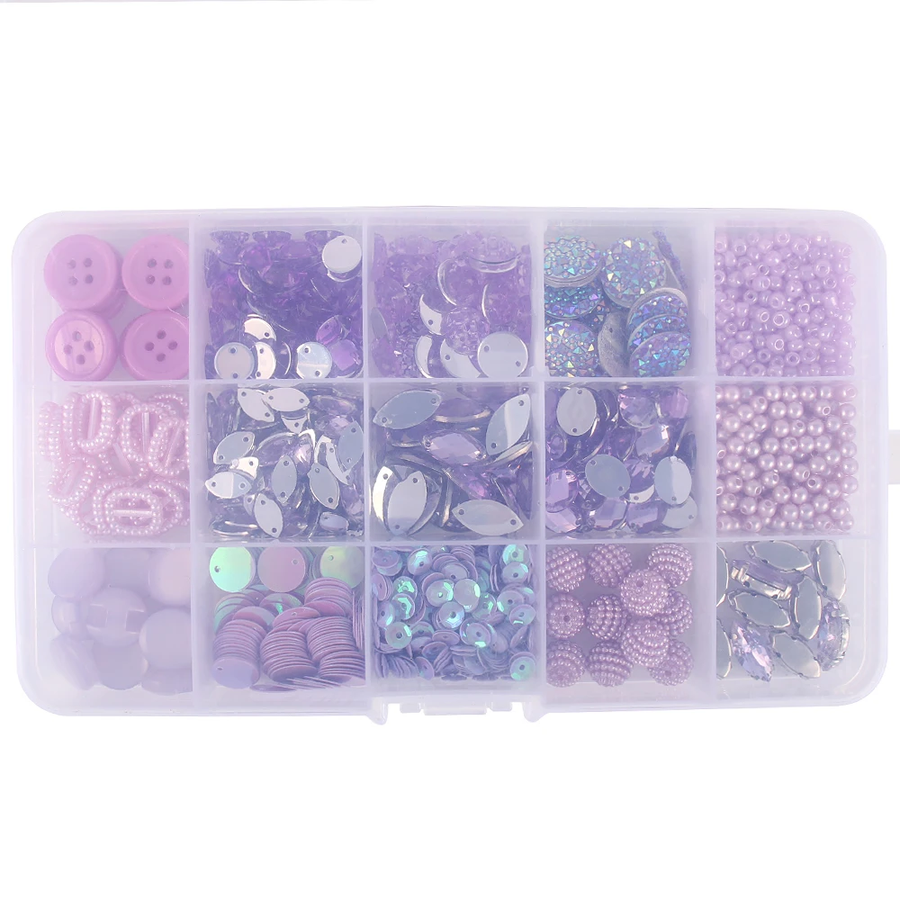 1Box 2-18mm Mixed Shapes Sew On Beads Buttons Sequin Rhinestone Craft For DIY Jewelry Making Garment Dress Shoe Caps Accessories
