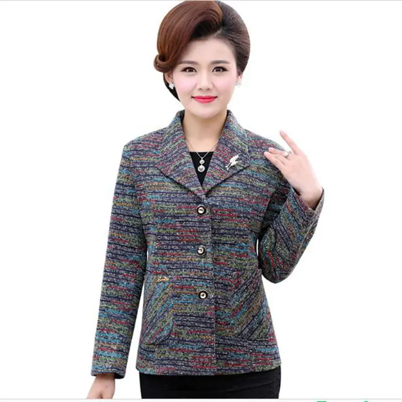 

2018 new Middle-aged Women's Plus Size 4xl Jacket Coat Long-Sleeve Zipper Blazers Suit Mother Dot Printed Outwear Clothing