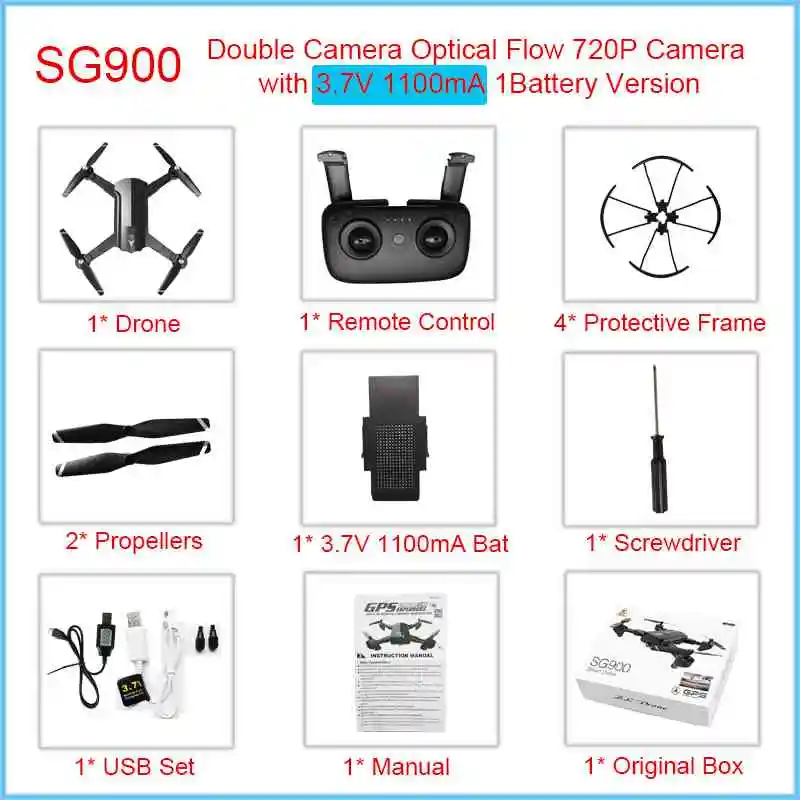 OF-720P-1100mA-1Bat Профессиональный gps-дрон с камерой 1080P 720P 5G wifi HD Дрон SG900 Follow Me Altitude Hold Квадрокоптер складной SG900-S Дрон - Цвет: OF-720P-1100mA-1Bat