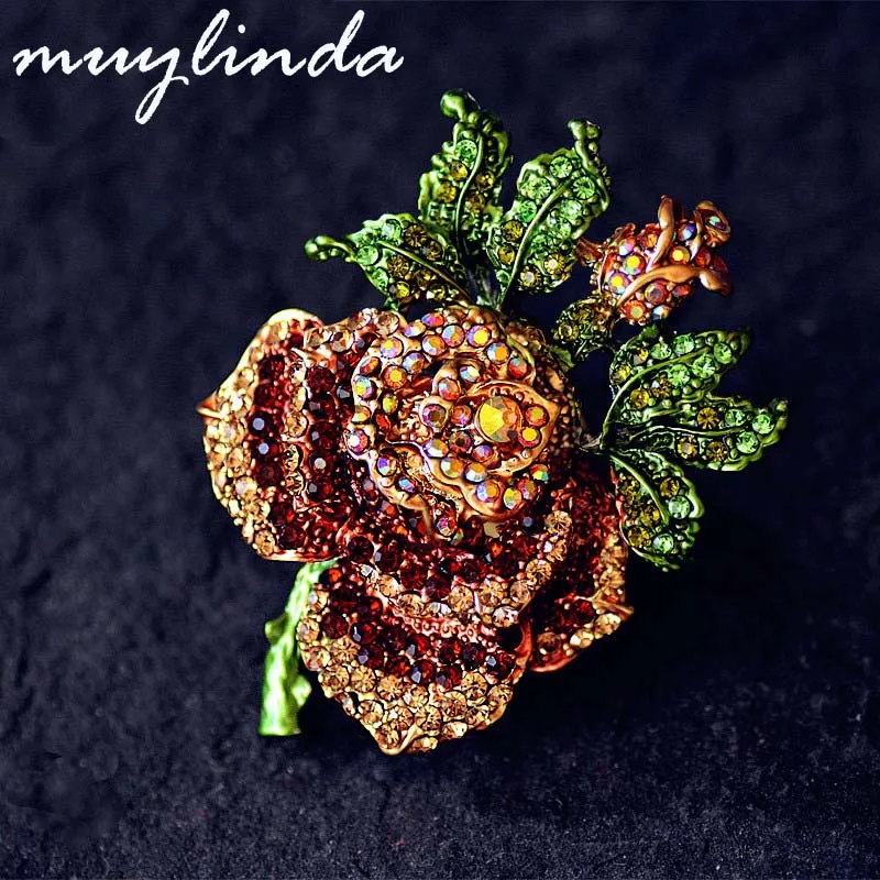 champagne Muylinda винтажная розовая брошь-цветок с кристаллами на булавке бижутерия броши стразы на булавке для женщин брошь на застежке для шарфа - Окраска металла: champagne