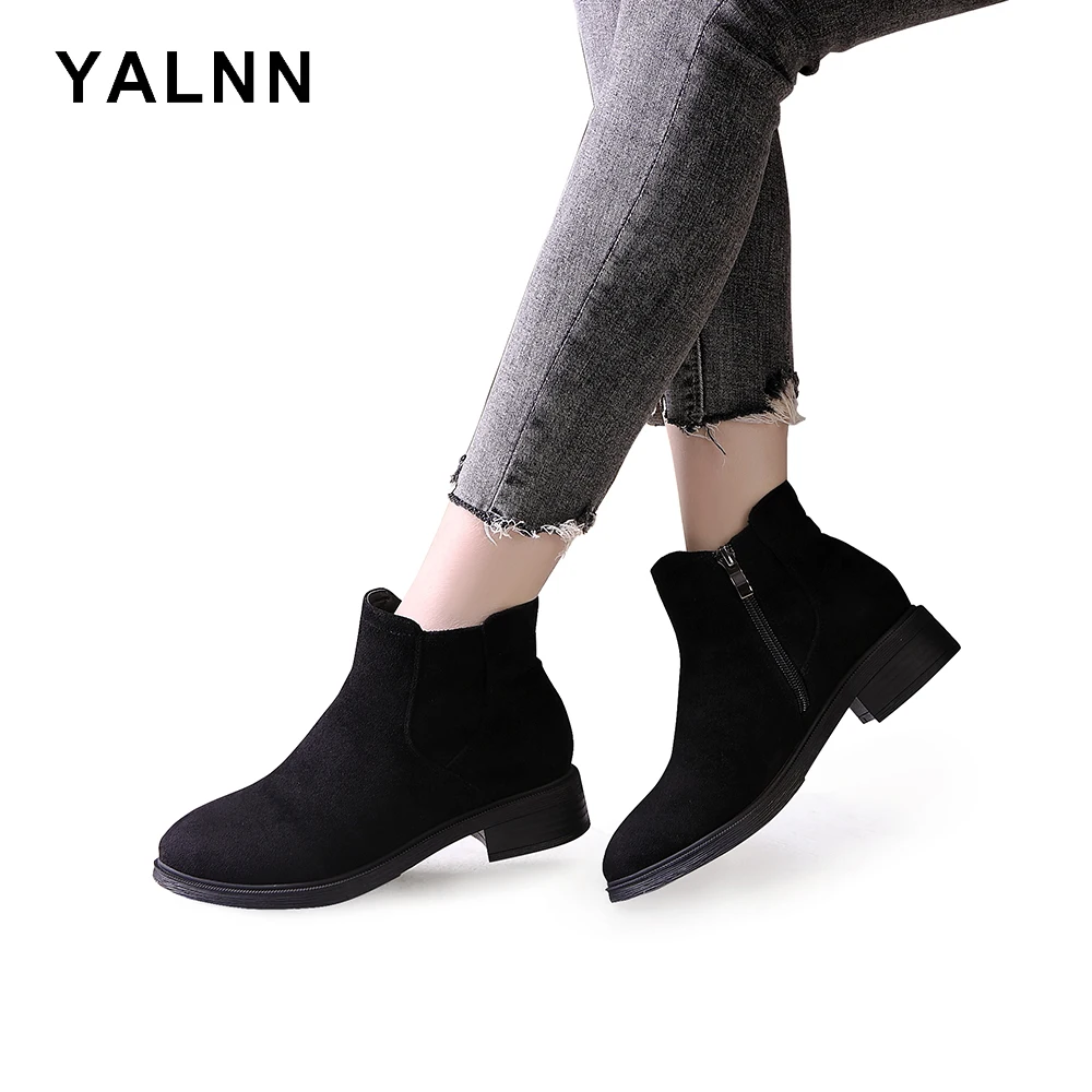 YALNN/Классические ботинки женская обувь на меху зимние женские резиновой подошве