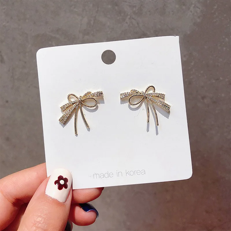 Женские Геометрические серьги-пусеты с кристаллами и бантом модные украшения