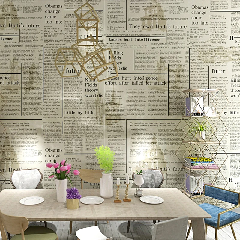 Обои с газетами Английский алфавит ретро Ностальгический магазин модной одежды