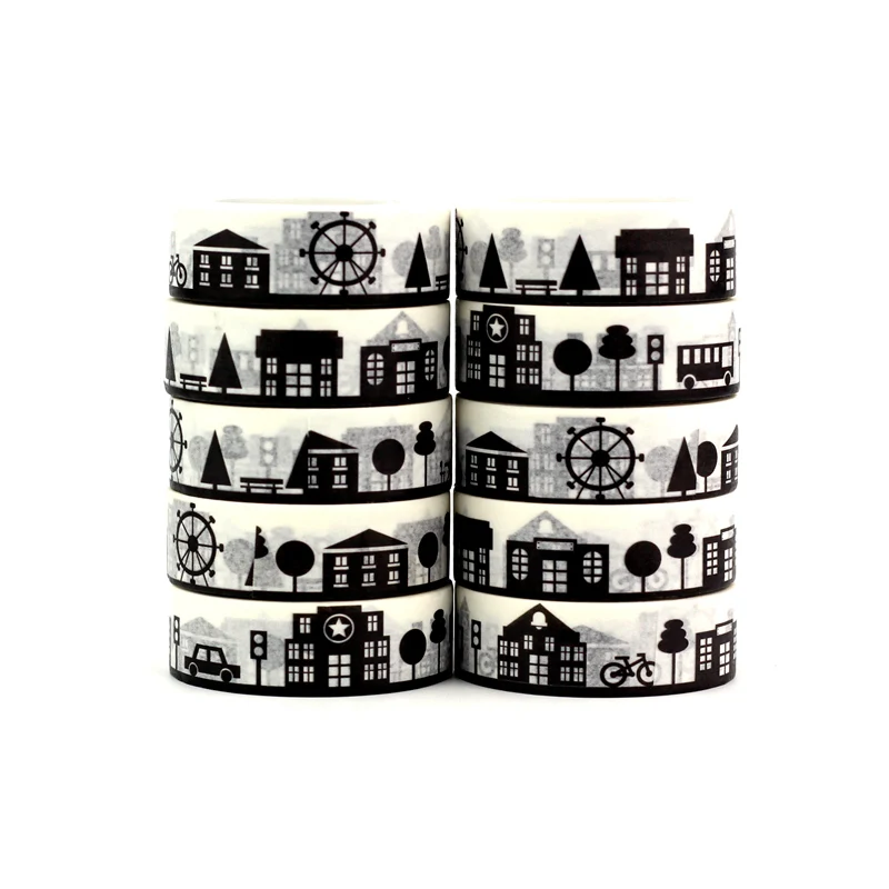 

10pcs/lot New Black White Home House Washi Tapes Village DIY Decor Scrapbooking Planner Adhesive Masking Tape Kawaii Stationery