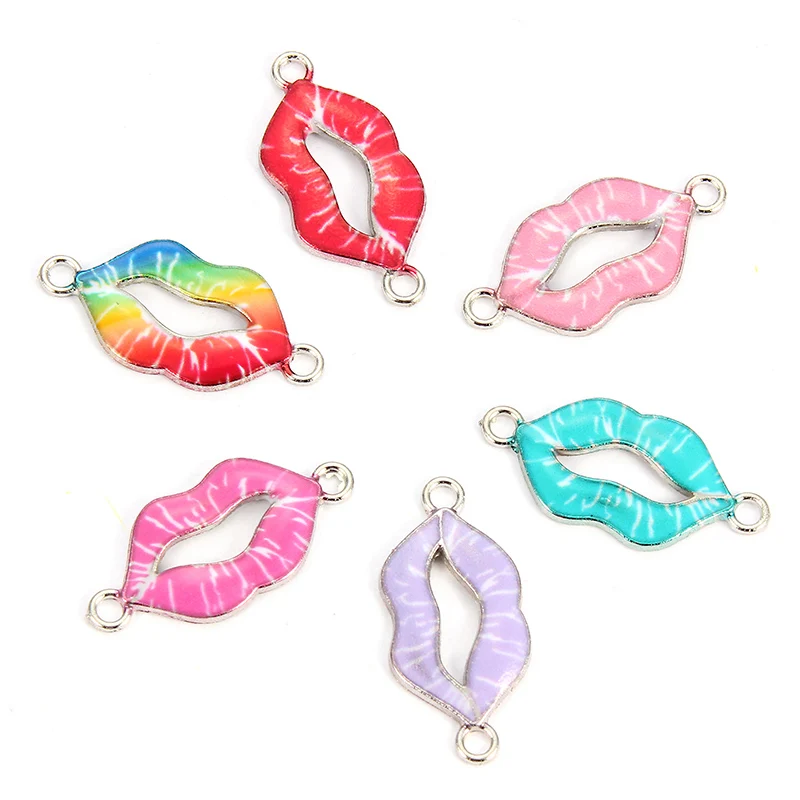 Lips 10 шт. милые Мультяшные Животные Слон Единорог енот сплав эмаль соединители ожерелье Шарм Подвеска для детей ювелирные изделия - Цвет: Lips