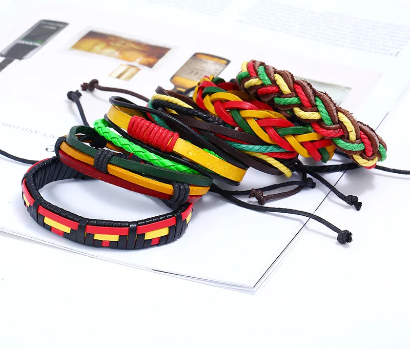 Новинка кожаный браслет в стиле панк с тесьмой для мужчин черный из нержавеющей