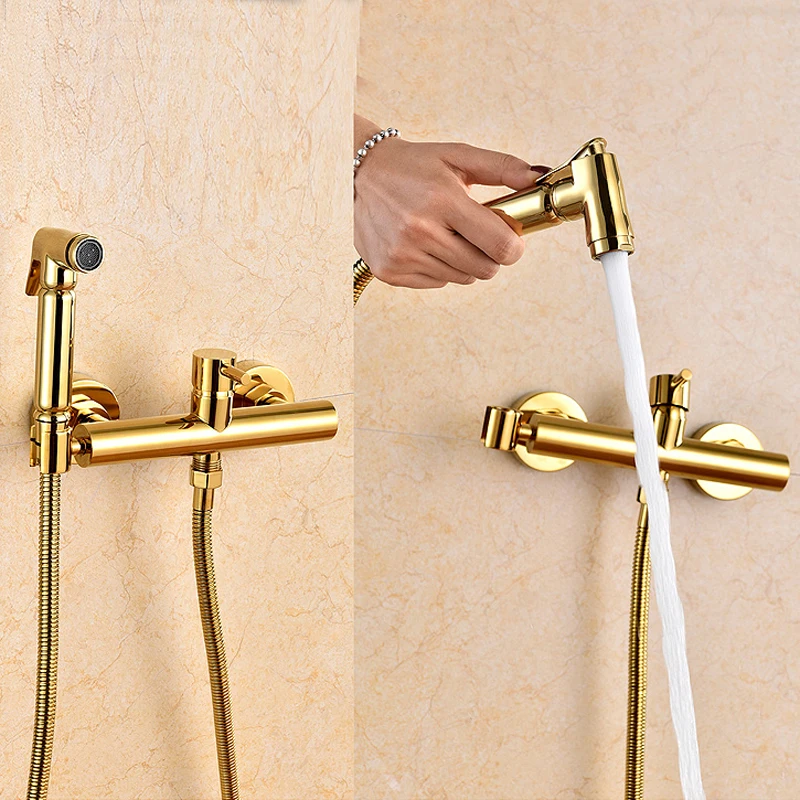 

Toilet Spray Cold and hot Mixer Valve with Hose Handheld Portable Hand Held Bidet golden European antique faucet washer sprayer