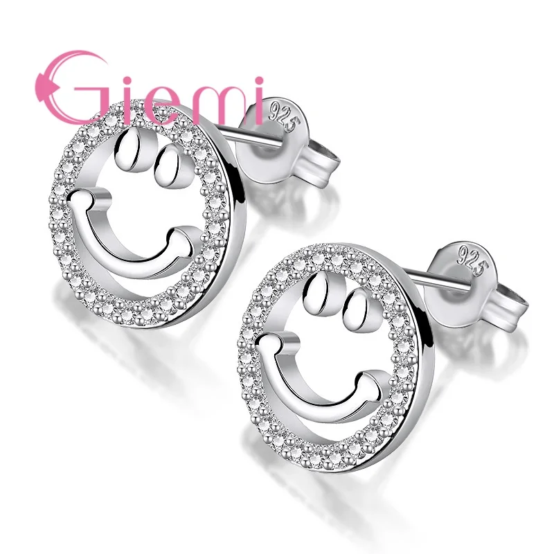 Женский браслет в форме лица смайлика ожерелье серьги-гвоздики с прозрачными