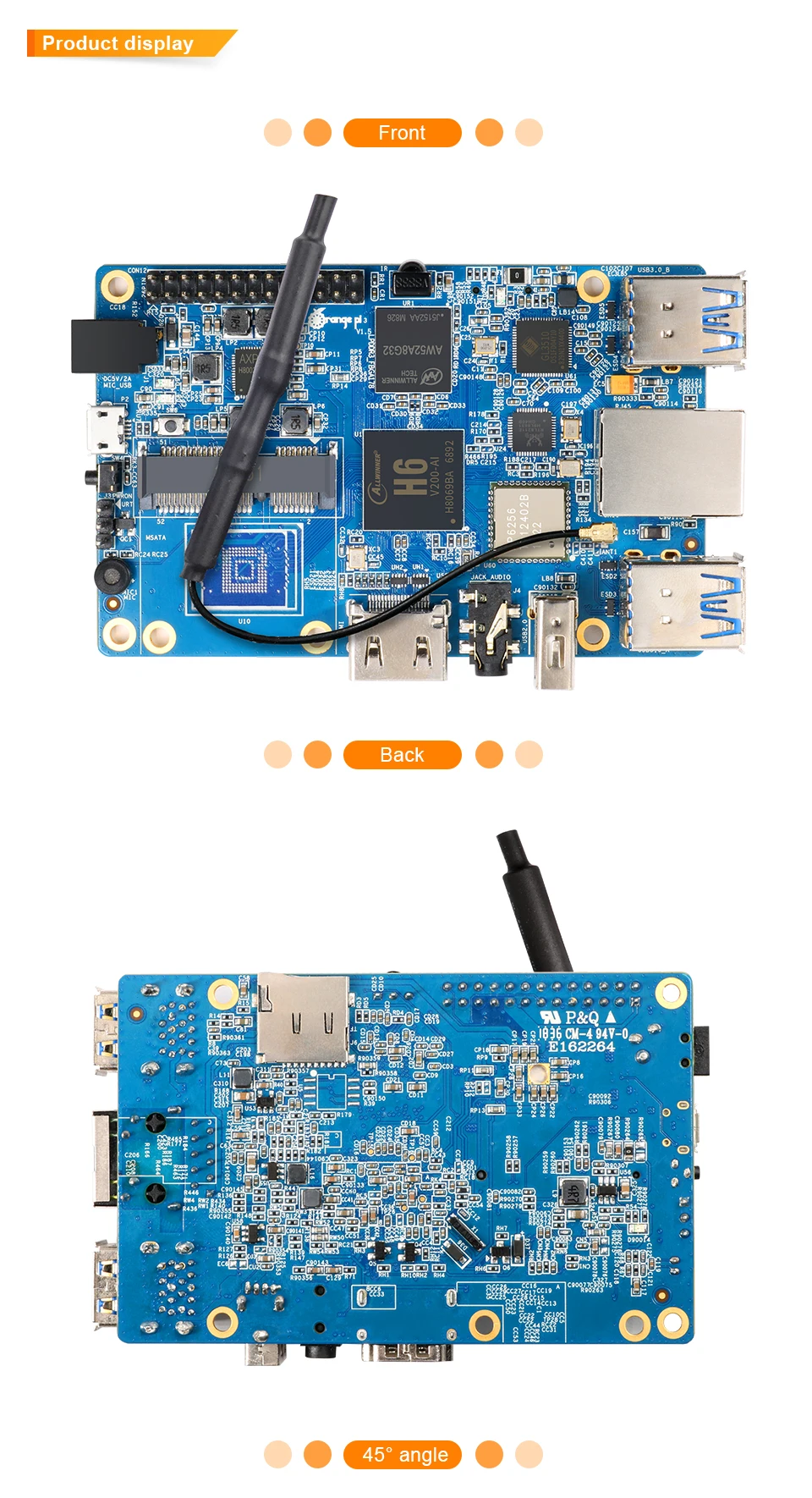 Оранжевый Pi 3 Set5: OPI 3+ USB к DC 4,0 мм-1,7 мм кабель питания, H6 2 Гб LPDDR3 BT5.0 для Android 7,0, Ubuntu, Debian