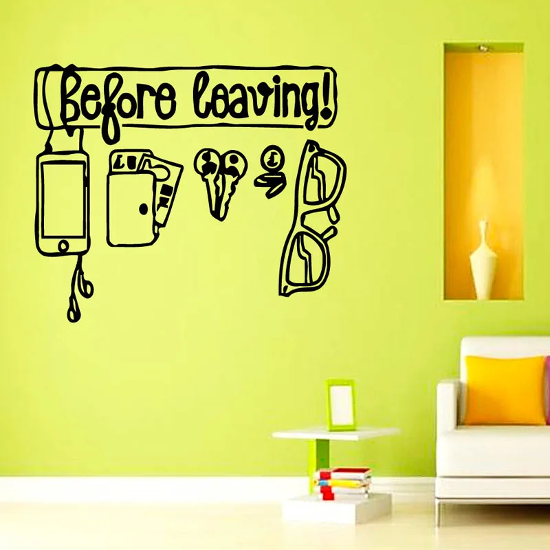 

Before Leaving Don'T Forget Keys Sun Glasses Door Phrase Wall Sticker Home Decor Living Room Bedroom Decoration Wall Decals