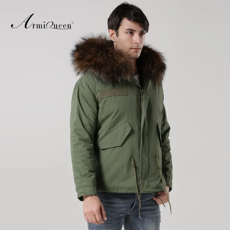 Мужская повседневная куртка коричневая зимняя меховая с большим воротником