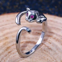 huitan animal shaped ring fashion cute jumping kitty design with tiny cubic zircon setting cat eye dropshiping gift for girl