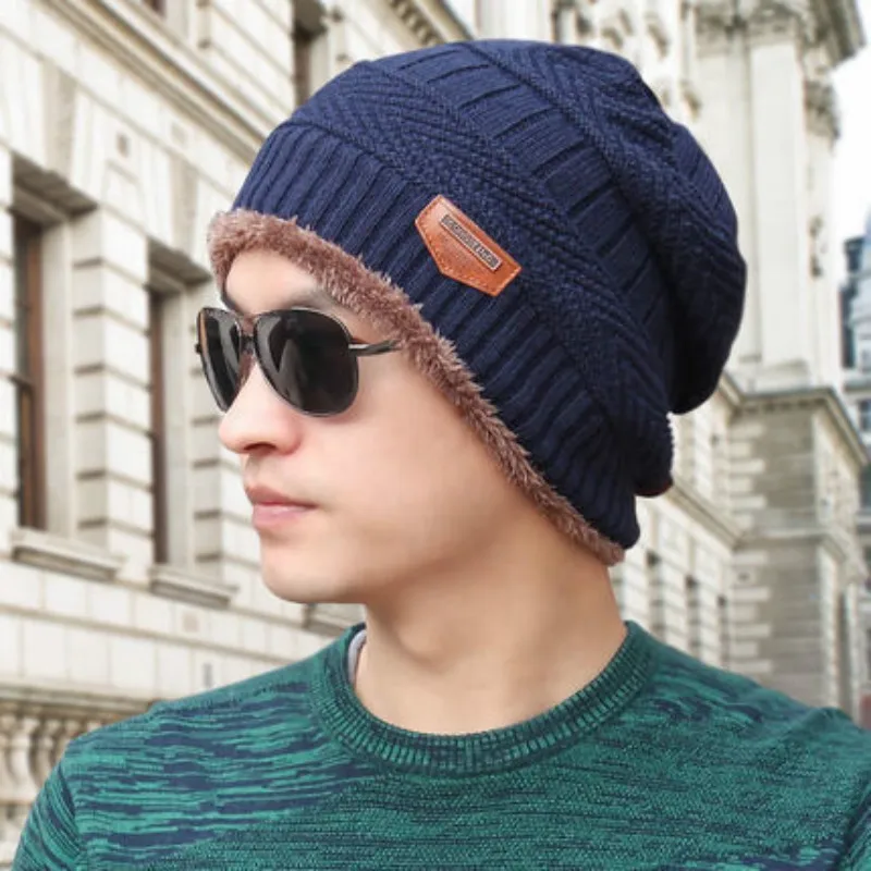Для мужчин зимняя шапка 2018 Модные трикотажные черные Шапки Осенняя шляпа Толстый
