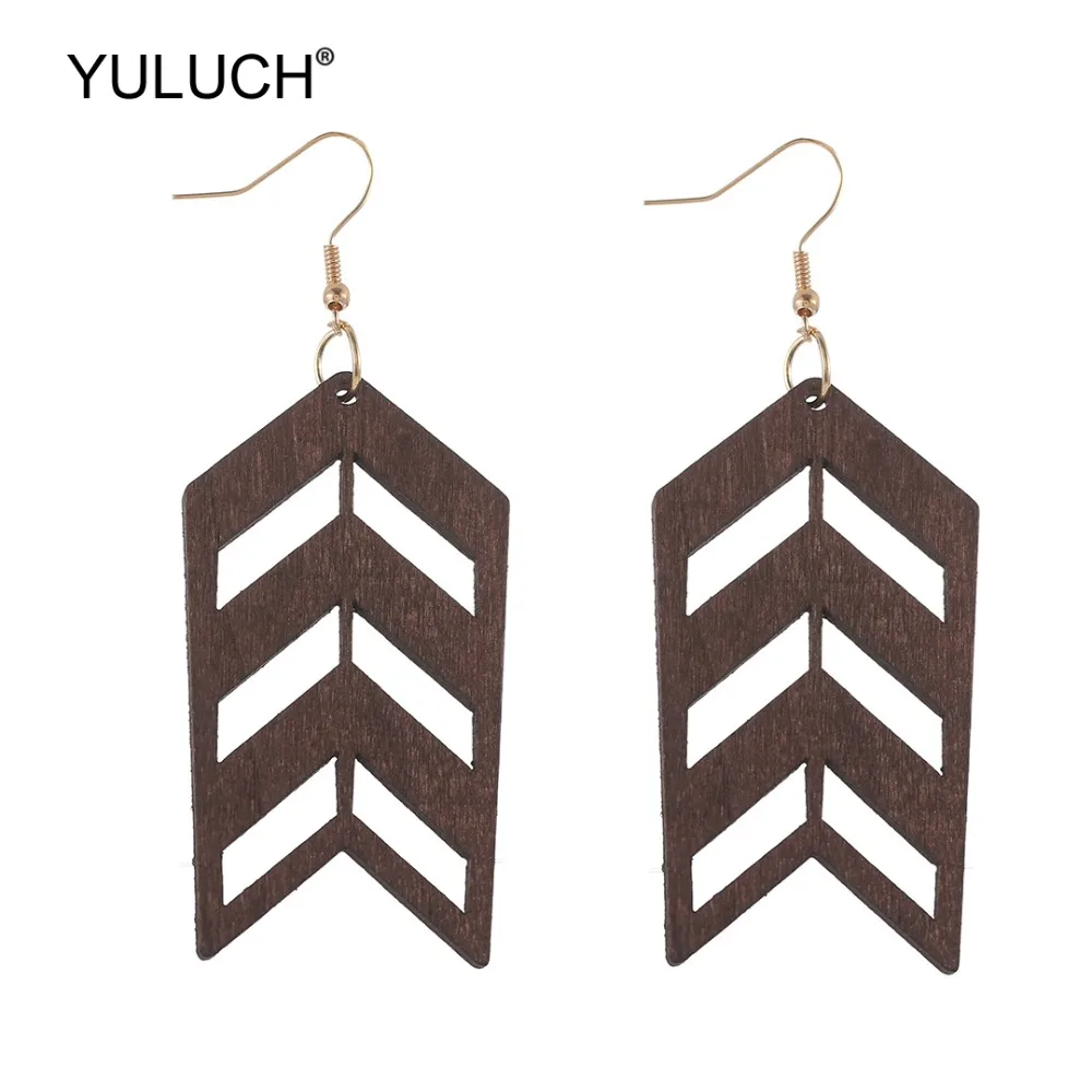 YULUCH 2019 модные деревянные полые черные висячие серьги с подвесками этнические