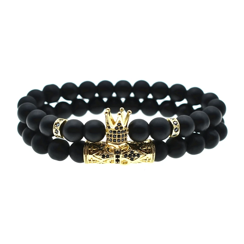 4 цвета матовый камень Pulseira hombres CZ императорская корона и шлем Шарм браслет для