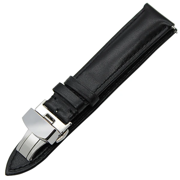 Black 18 мм, 20 мм, 22 мм, ремешок для часов из натуральной кожи, быстросъемный ремешок, универсальный ремешок для часов с бабочкой и пряжкой, браслет на запястье, черный цвет - Цвет ремешка: Black