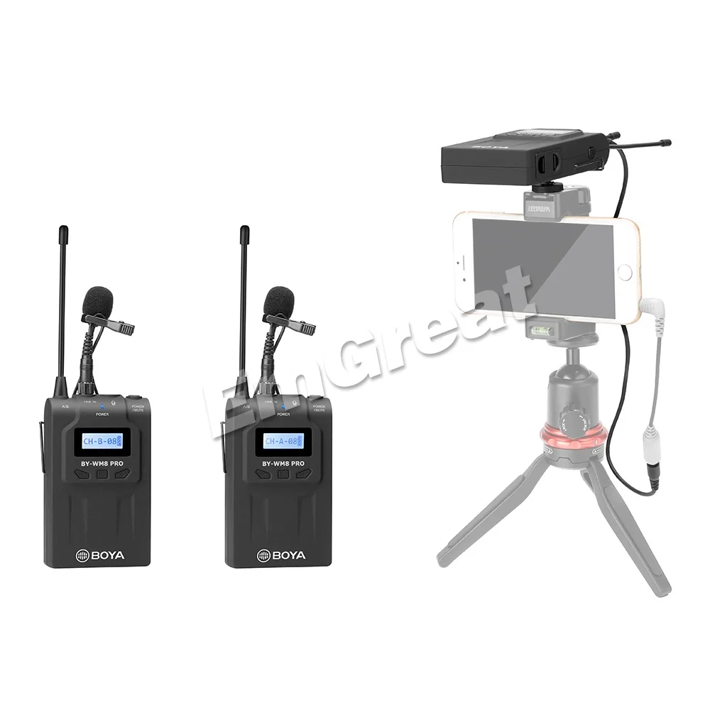BOYA BY-WM8 PRO UHF двойной беспроводной петличный микрофон системы для Canon Nikon DSLR камера видео интервью вещания видеокамеры