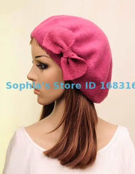 M332 розово-красный милый бант универсальная шерстяная стандартная берет Женская