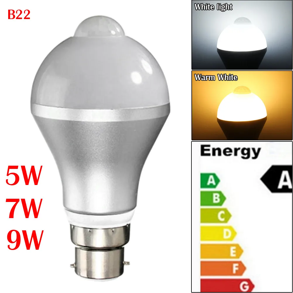 Фото Светодиодная лампа 5730 SMD 5 Вт 7 Вт 9 Вт Smart PIR датчик движения светильник E27 B22 Socket Adpater внутренсветильник s Golbe лампа №2