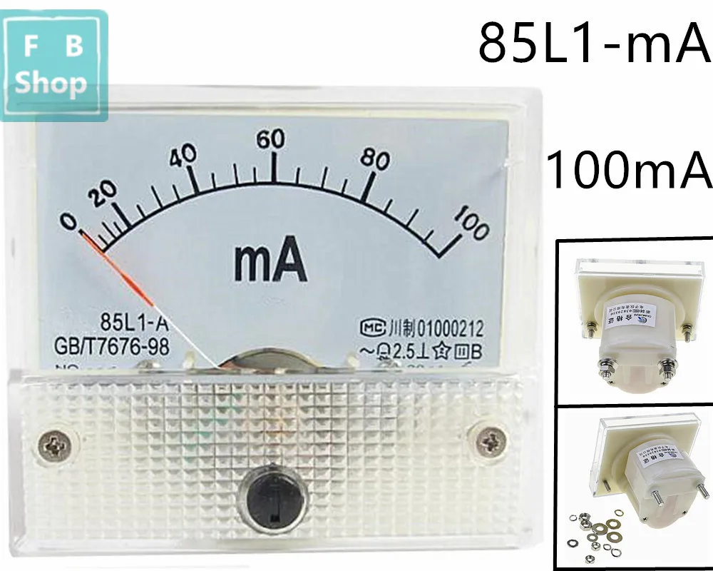 1 шт. 85L1 mA 100mA AC Белый пластиковый корпус Аналоговая Панель Амперметр|Измерители