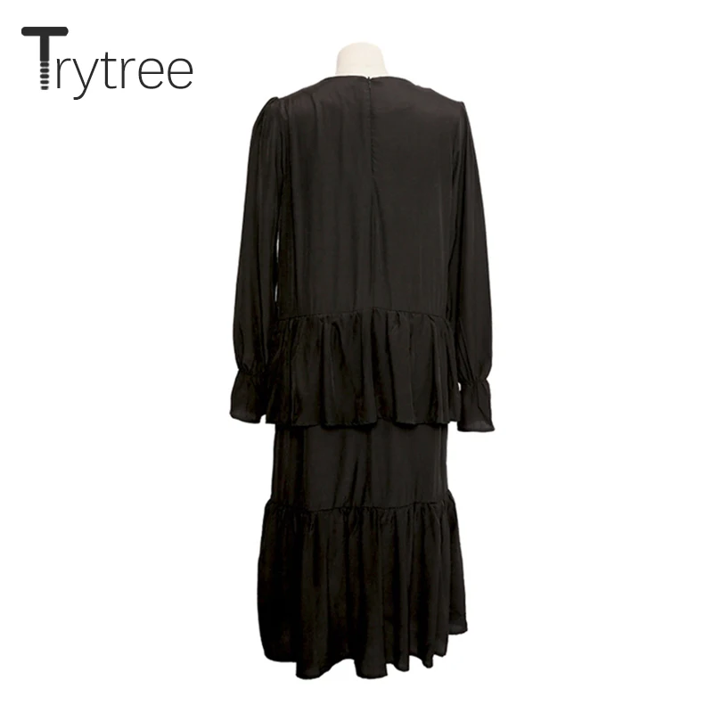Осеннее элегантное женское платье Trytree с многослойными оборками шелковистое