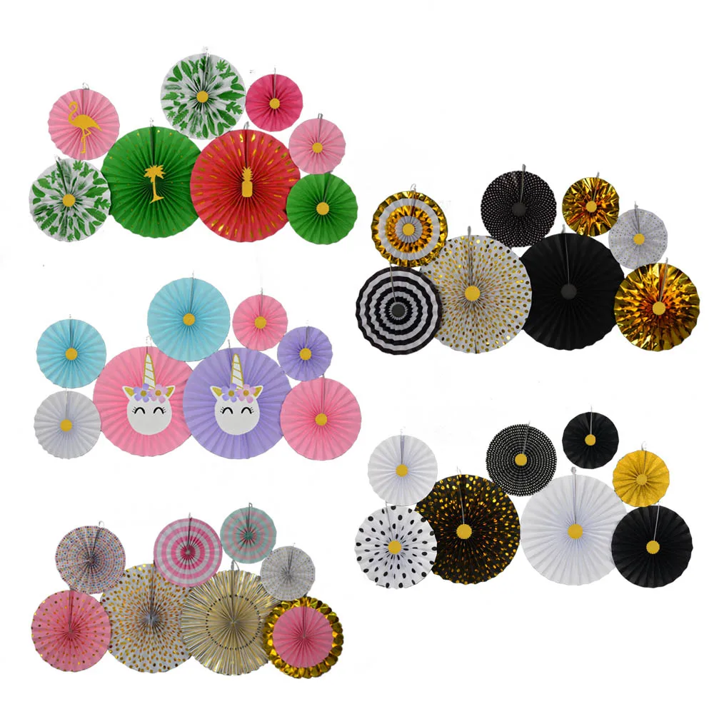 Горячая 8 шт./компл. розовый/зеленый Фламинго/единорог висит бумажный вентилятор